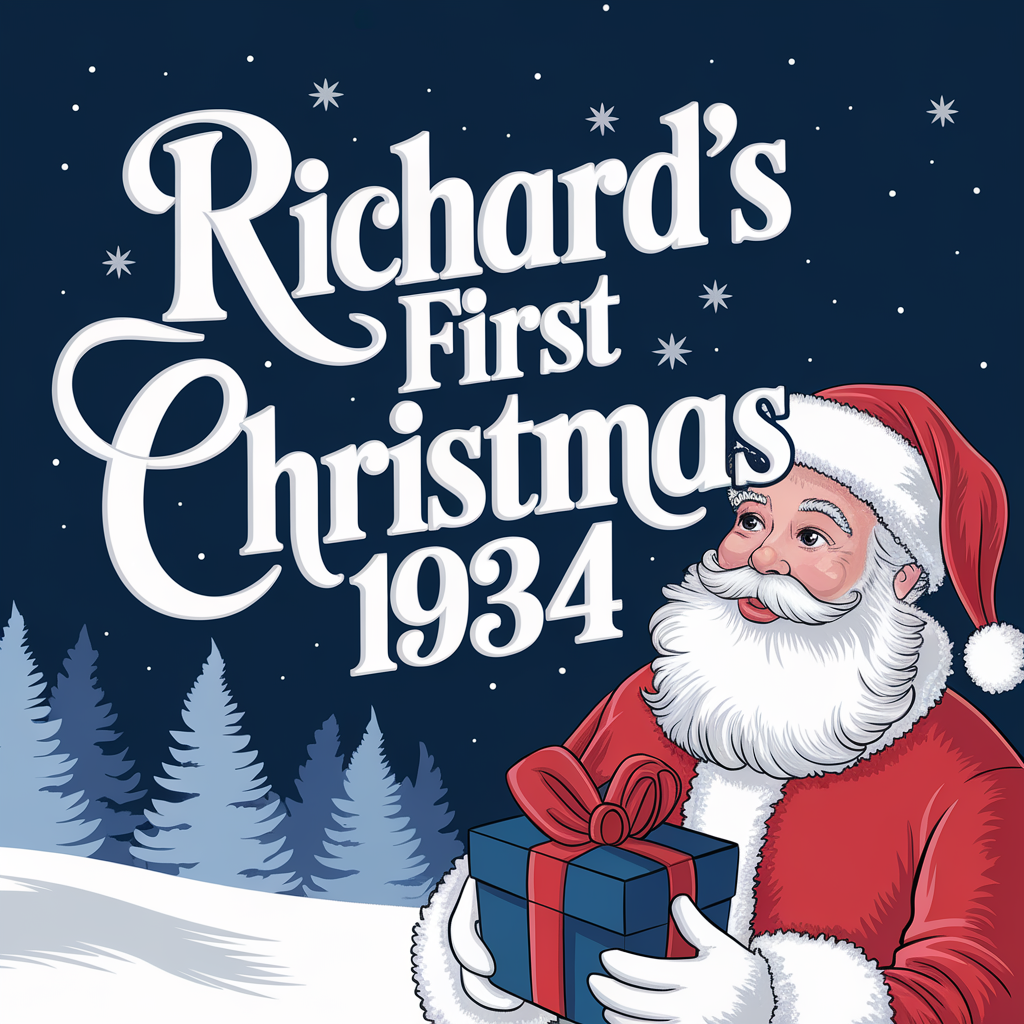 AI generated image by ideogram 2.0: richard's first christmas 1934 blue text design