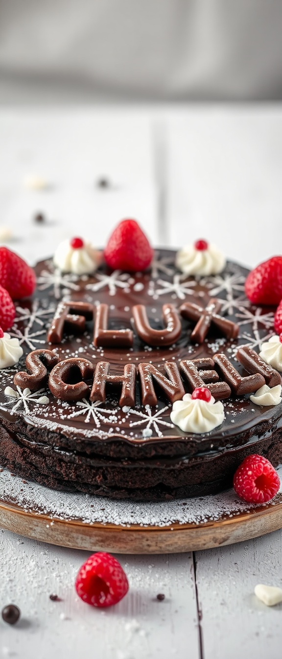 AI generated image by FLUX.1-schnell: black forest gateau cake spelling out the words "FLUX SCHNELL", tasty, food photography, dynamic shot
