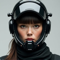 AI generated image by FLUX.1-image-to-image: PROMPT: Photorealistic Conversion
Use the uploaded image as a strict visual reference.
Create a photographic, ultra-realistic portrait of a real human woman that matches the exact pose, head angle, facial orientation, framing, and composition of the reference image. The subject must be rendered as a real person photographed with a professional camera, not an illustration. Preserve exactly: Head tilt, gaze direction, and posture, Cropping, scale, and position in frame, Clothing design, armor structure, visor shape, and equipment layout, Hairstyle length, direction, and volume. Convert all elements to real-world materials:
Skin with natural pores, fine wrinkles, subtle asymmetry, realistic subsurface scattering. Hair as individual strands with natural highlights.
Optical eye piece as real optical material (tinted glass or polycarbonate) with believable reflections and thickness. Clothing and armor as real fabrics and composites (stitched seams, wear patterns, realistic stiffness) Lighting should resemble high-end studio portrait photography with soft but directional light, natural shadow falloff, realistic contrast, and accurate color response. Use a full-frame DSLR or cinema camera look, shallow depth of field, sharp focus on the face, natural lens perspective. The final result must look indistinguishable from a real photograph of a real person wearing real tactical/futuristic gear, while remaining perfectly faithful to the reference pose and design. NEGATIVE PROMPT:Do NOT stylize, cartoonize, illustrate, or beautify unrealistically.
Avoid:CGI, 3D render look, game art, concept art, Anime, cyberpunk illustration style, painterly effects,Smooth plastic skin, waxy faces, airbrushed texture,Exaggerated facial symmetry or idealized proportions, Over-glow, neon lighting, rim-light outlines,Costume-like materials that look fake or foam-based, Changing the pose, camera angle, framing, or clothing design, Adding or removing accessories or armor details, No fantasy aesthetics. No illustration cues. No stylization.
The image must read as a real photograph first, not a game character.