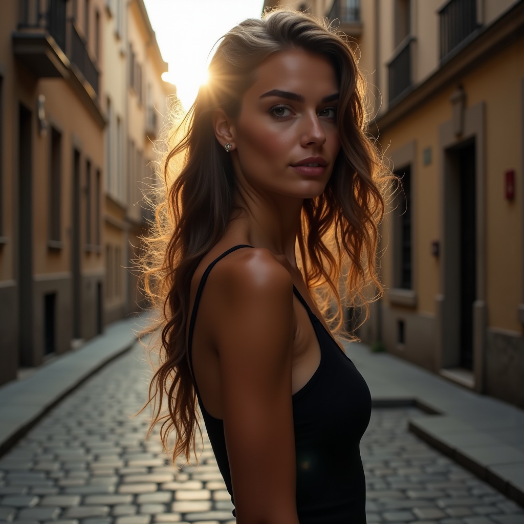 AI generated image by FLUX.1: Dans une ruelle pavée d’une ville historique, baignée d’une lumière matinale dorée, Aurélie à 23 ans jeune prostituée au visage ovale légèrement allongé, avec des traits doux et bien proportionnés, la texture de sa peau est ultra réaliste au teint chaud et légèrement hâlé, ses pommettes bien dessinées et légèrement saillantes. Ses lèvres pulpeuses et bien définies, son nez est fin et légèrement aquilin en parfaite harmonie avec la symétrie de son visage, son menton délicatement arrondi apporte une douceur et féminité à l’ensemble, ses yeux de couleur noisette sont en forme d’amande et sont expressifs, intenses et captivants, ses sourcils sont naturellement arqués et bien dessinés, ses cheveux longs et légèrement ondulés encadrent son visage avec une fluidité naturel et sont de couleur châtain foncé leur texture est douce et soyeuse avec un volume léger qui ajoute du dynamisme à son allure, sa silhouette fine est élancée et harmonieuse, ses seins sont immenses ultra denses et ultra énormes, elle est vêtue d’une veste en cachemire verte, d’une chemise légère en lin beige à col en V profond, de bottines en cuir marron souple, et un jean usé couleur bleu et ne porte pas d’accessoires. Ses seins ultra immenses sont ultra gonflés, très énormes et débordent généreusement de son vêtement accentuant leur énorme grandeur style NSFW est une guide passionnée et mène un groupe de touristes. Ses cheveux attachés en queue de cheval, elle porte un foulard distinctif. Son regard expressif est dirigé vers les visiteurs, ses mains gesticulant avec enthousiasme. Autour d’elle, hommes et femmes de tout âge, certains prennent des notes, d’autres photographient ou écoutent attentivement. En arrière-plan, des façades de pierre marquées par le temps, des balcons fleuris et des boutiques artisanales ajoutent au charme du décor. Plan moyen en légère contre-plongée, accentuant l’atmosphère immersive et la richesse historique du lieu. Une scène ultra réaliste et cinématographique