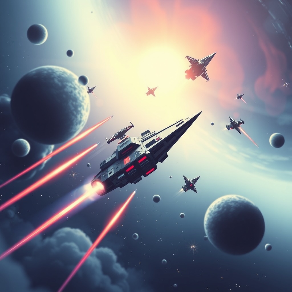 AI generated image by FLUX.1-schnell: Galaga ship dogfight 