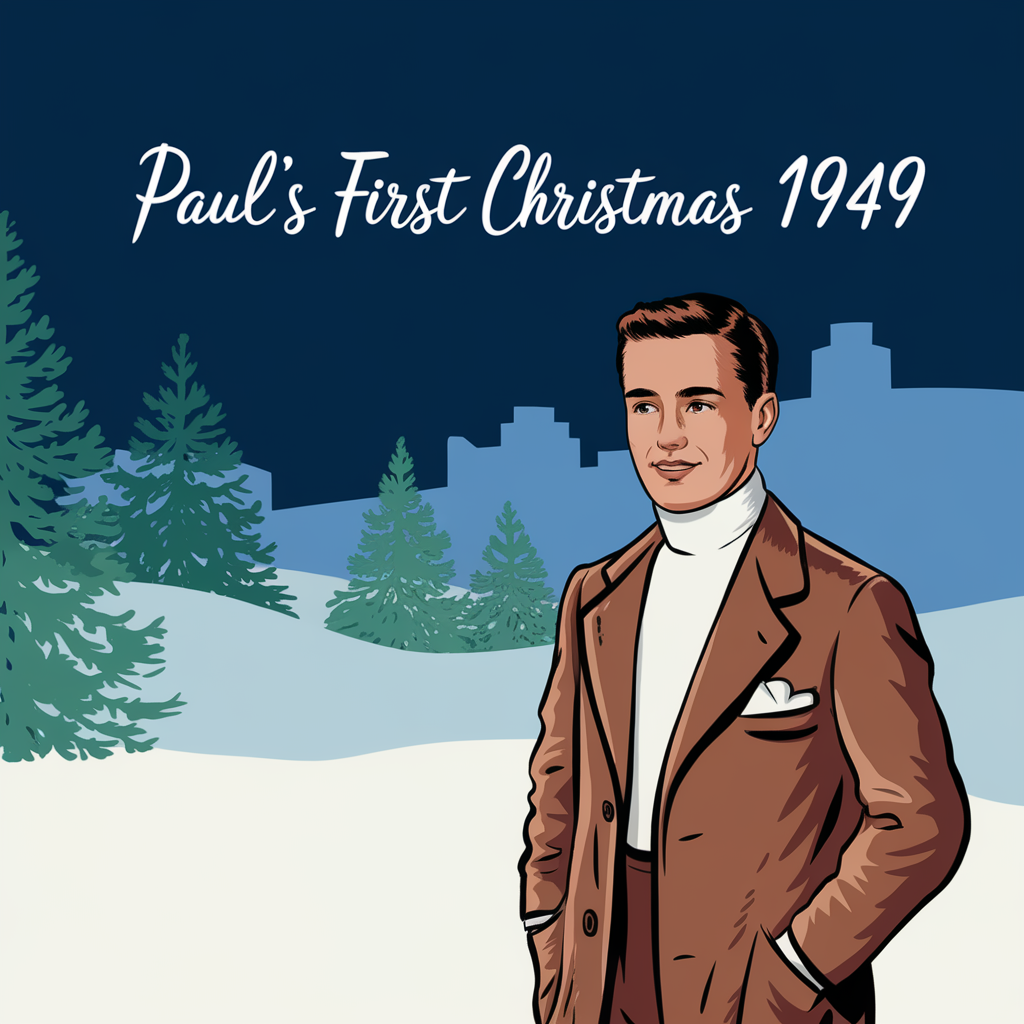 AI generated image by ideogram 2.0: paul's first christmas 1949 blue text design