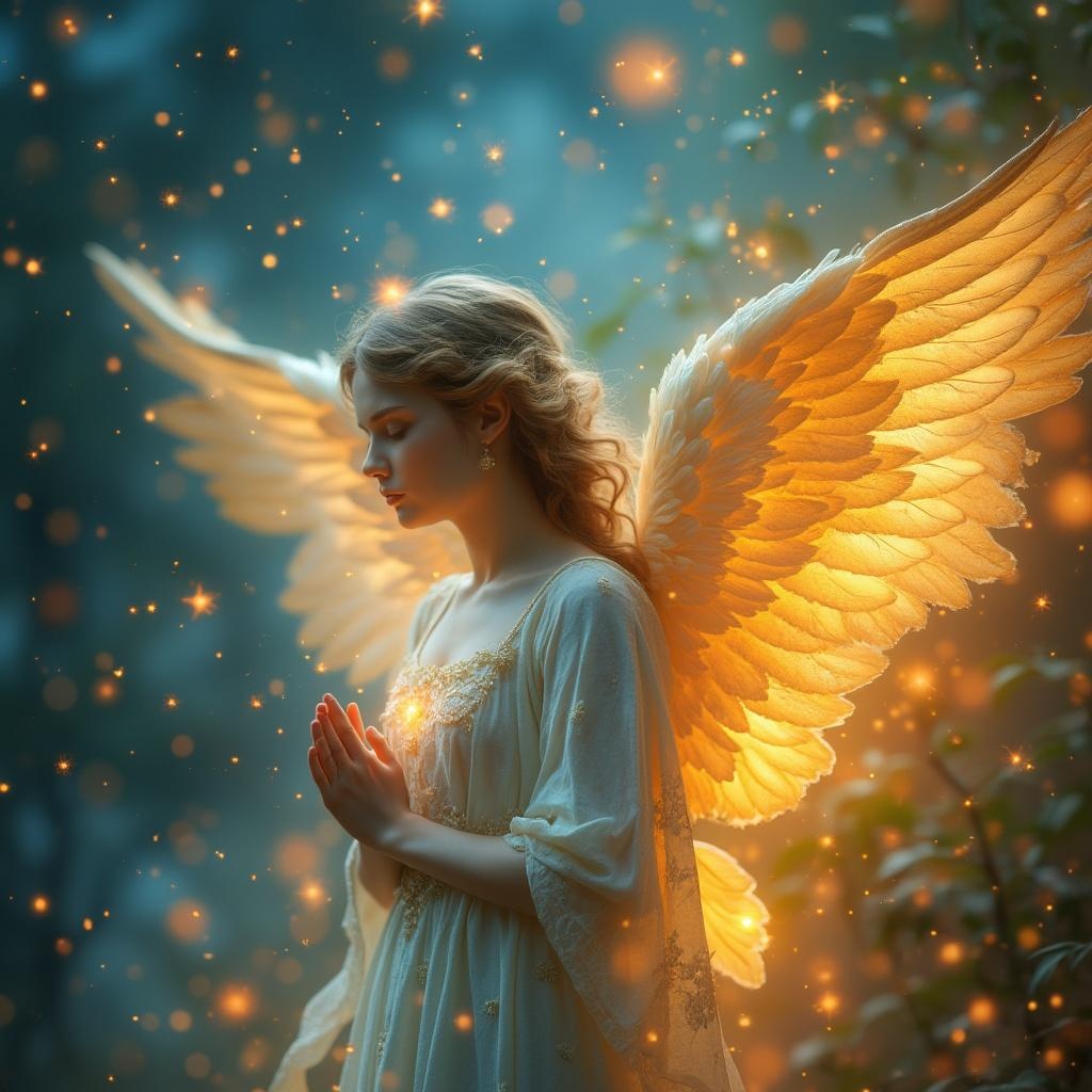 AI generated image by FLUX.1-pro: generate a image of a angel which stays in my dream with colourful thought 
