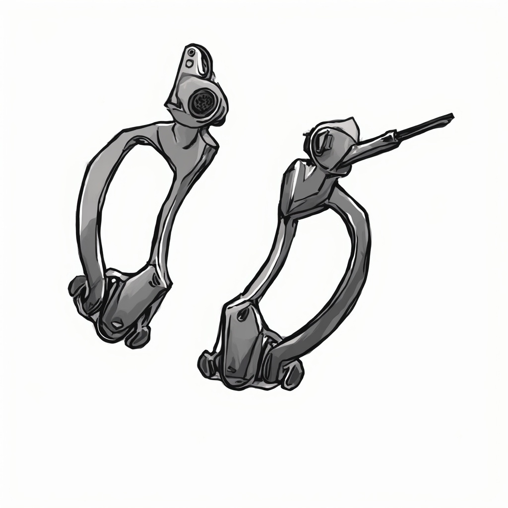 AI generated image by FLUX-Realism-Lora: Detail: The bicycle brakes v brake is cartoon vector, JUST the bicycle brakes v brake. the background is completely white