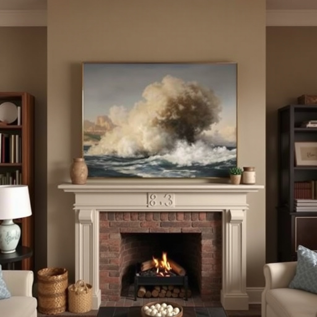 AI generated image by FLUX.1-schnell: An accurate Recreation of the painting That was positioned over the fireplace, in the home of Riley Matthews from the TV series Girl meets World 