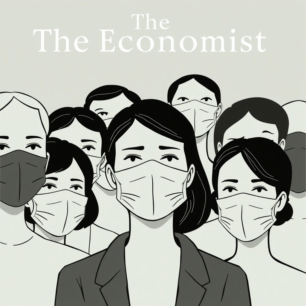 AI generated image by FLUX.1-schnell: Create an illustration in the style of The Economist magazine cover. The image should depict a group of people wearing protective face masks, symbolizing how masks conceal their true identities and emotions. The style should be clean, minimalist, and editorial, using bold lines and a limited color palette typical of The Economist. The facial expressions behind the masks should be ambiguous or partially hidden, emphasizing the theme of concealment and anonymity in modern society. The background should be simple, focusing attention on the masked faces.