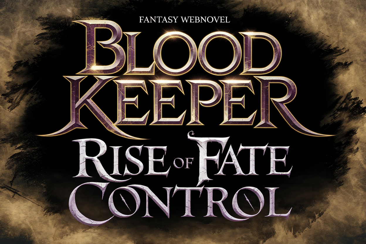 AI generated image by ideogram 2.0: "Blood Keeper" positioned above "Rise of Fate Control" in a bold, artistic layout. Only two lines. The word "Blood Keeper" on above. The words "Rise of Fate Control" under. The typography is gothic and powerful, with elegant yet sharp details. "Blood Keeper" has a majestic, almost divine glow, with slight golden or silver highlights, giving it a sense of elevation. "Rise of Fate Control" is darker, white-purple, appearing almost like ancient writing. The contrast between the two words symbolizes power and fate. The background is dark and atmospheric, textured like aged parchment or a stormy mist, enhancing the fantasy theme. The text is highly readable, balanced, and designed for a webnovel cover."