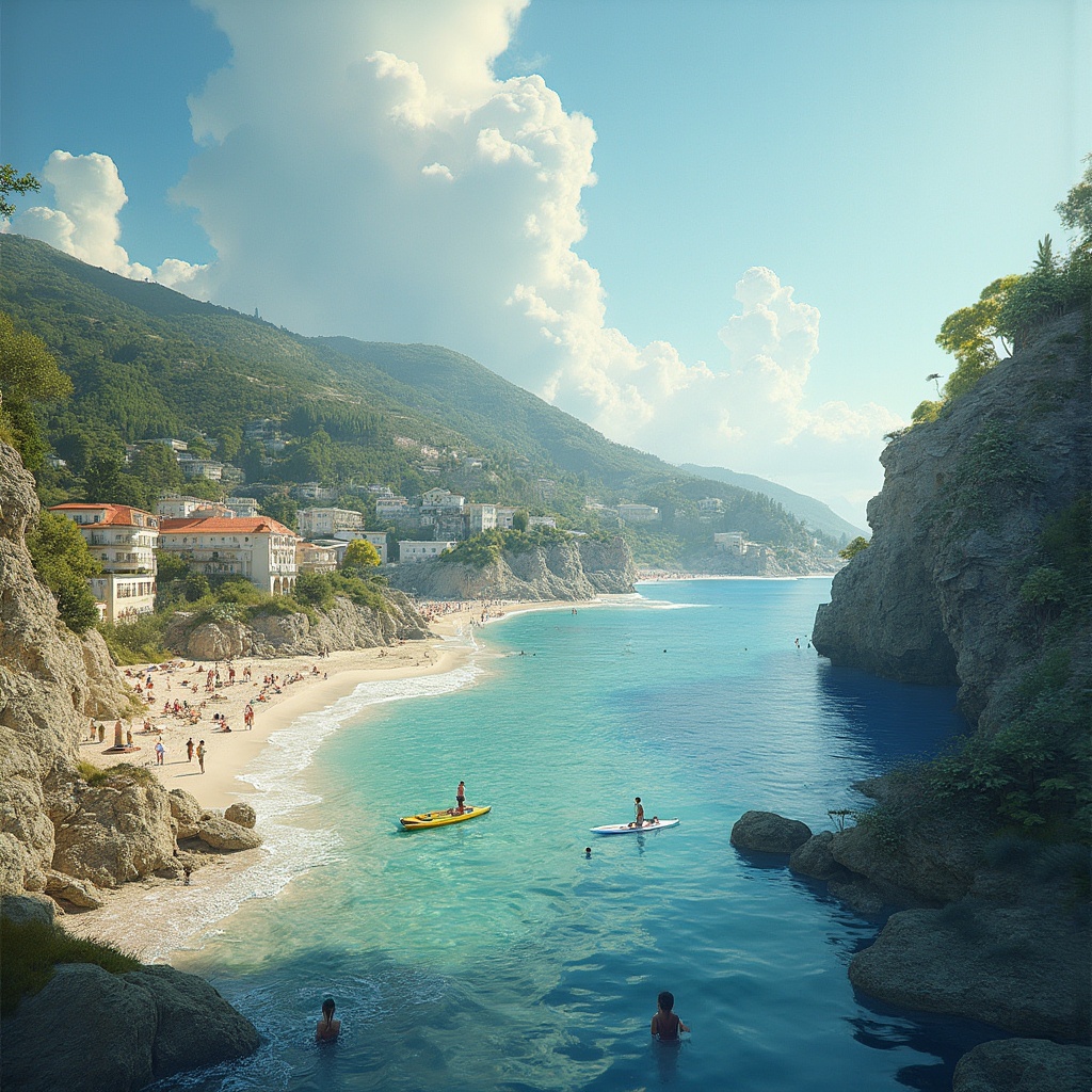 AI generated image by FLUX-Realism-Lora: 📸 Композиция:
📍 Фон (основа изображения):
•  Летний крымский пейзаж:
o  Слева — зелёные горы Крыма, уходящие вдаль
o  По центру и вправо — море и пляж
o  Небо — солнечное или с лёгкими облаками, с теплым светом
👥 Люди и активность:
•  В центре ближе к воде — группа улыбающихся молодых людей (в движении, с напитками, в купальниках, шортах или в футболках – пляжный стиль)
•  Справа на берегу — DJ с пультом, колонки, музыка, атмосфера пляжной вечеринки
•  В воде — люди на SUP-бордах, в байдарках и красивый катер

🌟 Дополнительные элементы (по желанию):
Флаги, брызги воды, легкий дым/свет от сценических приборов
•  Волны, солнце в отражении
________________________________________
✏️ Текст (обязательно разместить на обложке):
🏷 Название тура:
AВГУСТ ФЕСТ
(крупно, ярко, читаемо, с контрастом)
📆 Даты:
12 — 17 августа
(средним шрифтом, ниже или рядом)
📍 Локация:
Крым, Судак
(можно добавить иконку геолокации или стилевую плашку)
💡 Текст лучше размещать в верхней или нижней трети изображения, чтобы не перекрывал лиц и действия. Главное — читаемость на телефоне.
________________________________________
✅ Чек-лист для дизайна:
•   Яркий летний вайб, веселье
•   Крым — узнаваемый (горы, море)
•   Энергия тусовки + спорт
•   Современная композиция
•   Читаемый текст
•   Сохранить баланс между активными весельем и активным отдыхом
📐 Композиционные рекомендации:
•  Фон: Используйте изображение крымского пейзажа с морем и горами в солнечную дневную погоду.
•  Центр: Разместите DJ у кромки воды, окружённого танцующими людьми.

•  Правый угол: Люди на SUP-бордах в воде.
•  Верхняя часть: Название тура и даты.
•  Нижняя часть: Локация и дополнительная информация.
