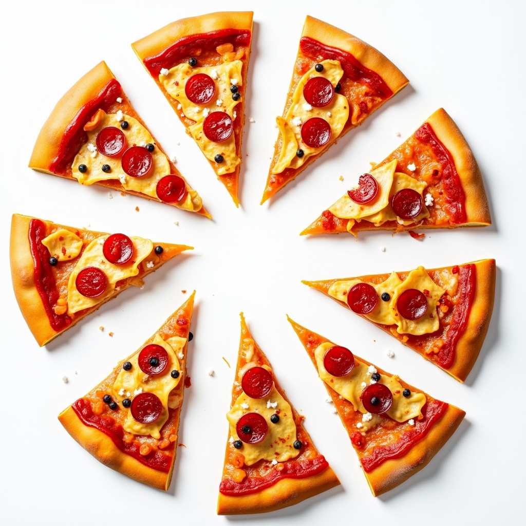 AI generated image by FLUX.1: Assorted pizzas with a white background and centered