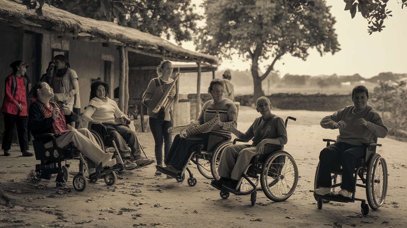 AI generated image by ideogram 2.0: Inclusion of people with disabilities in rural areas
