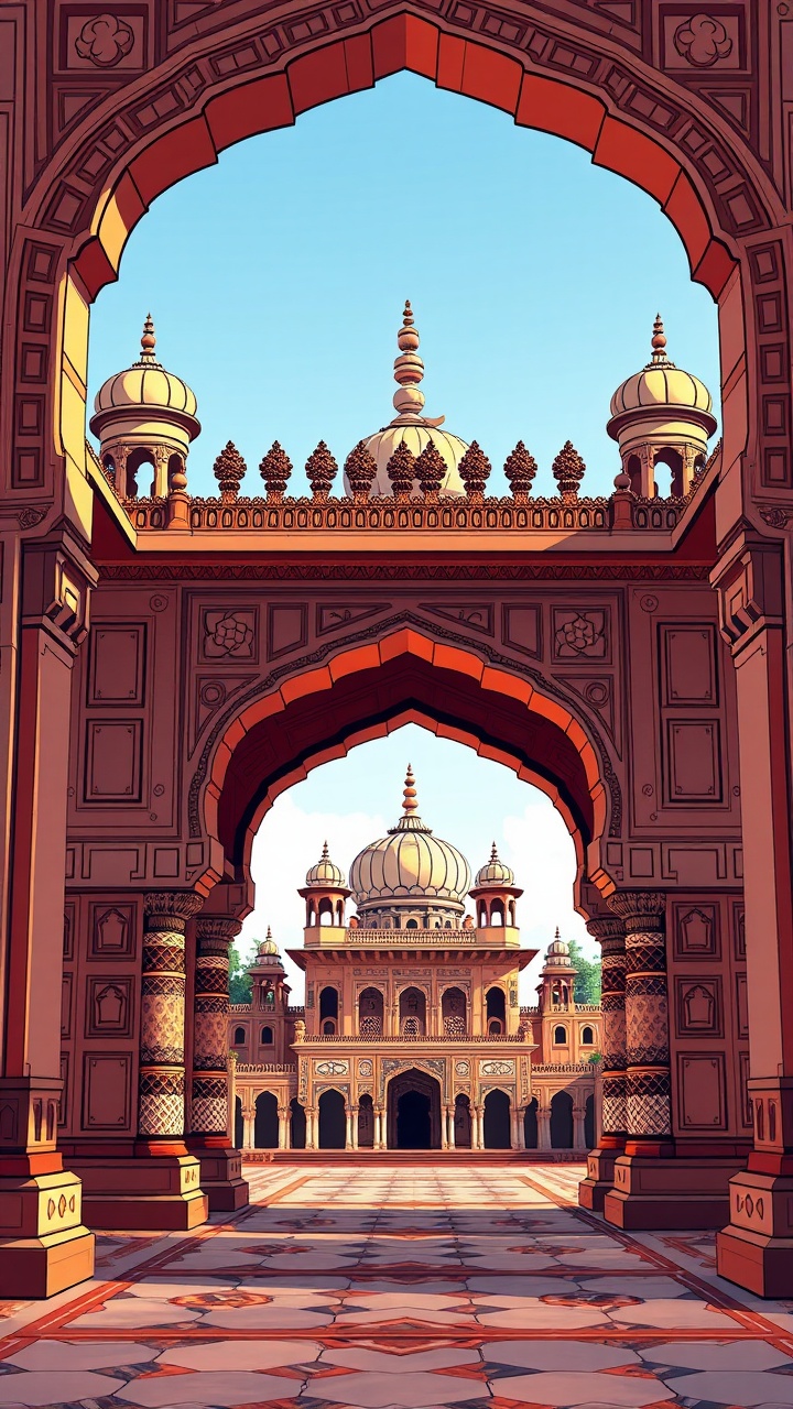 AI generated image by FLUX.1-schnell: Arch, mughal ,Palace, carvings, cartoon vector
