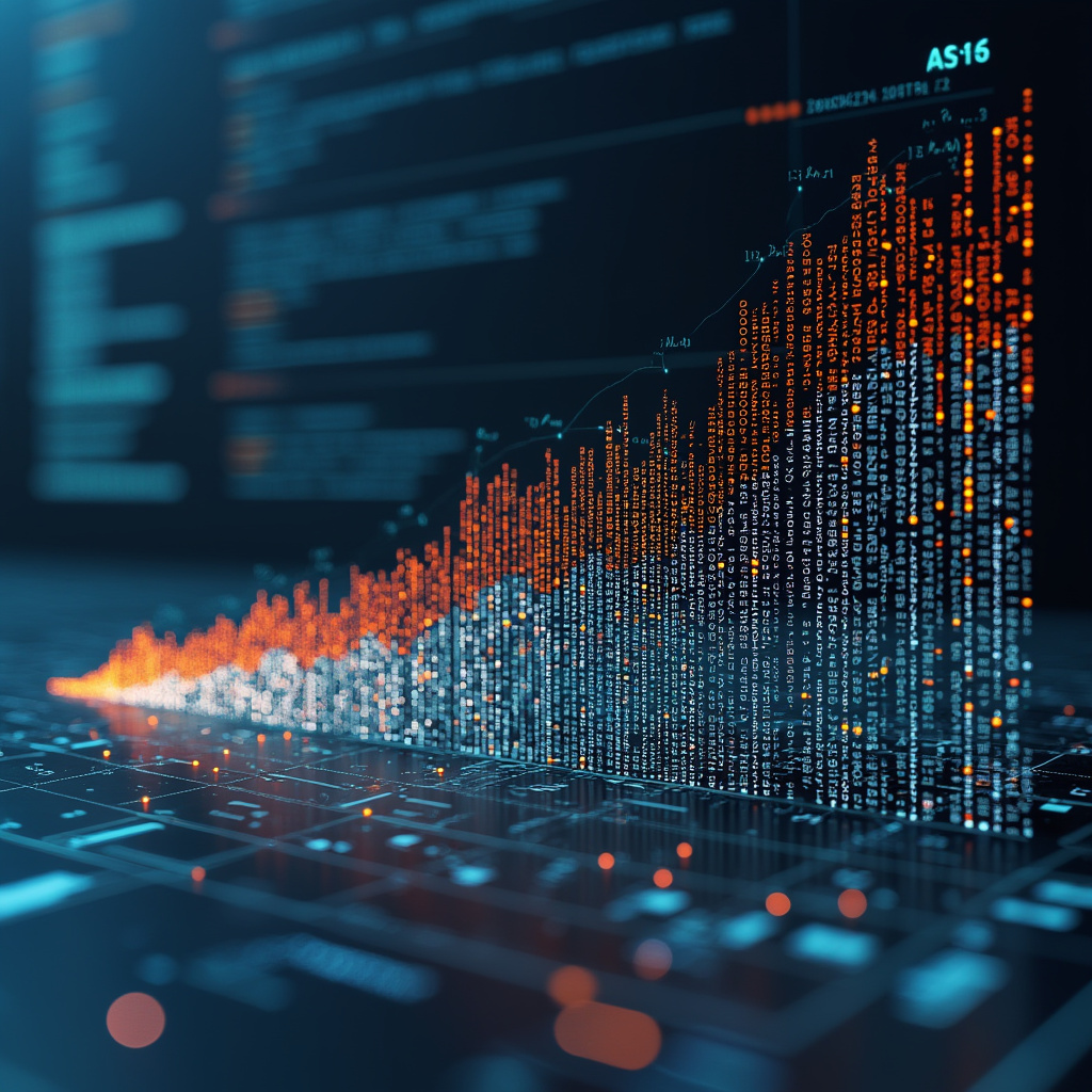 AI generated image by FLUX.1-pro: A 3d digital image of a software interface that displays labor categories as a data point matrix intended to display those categories growth or reduction over time.