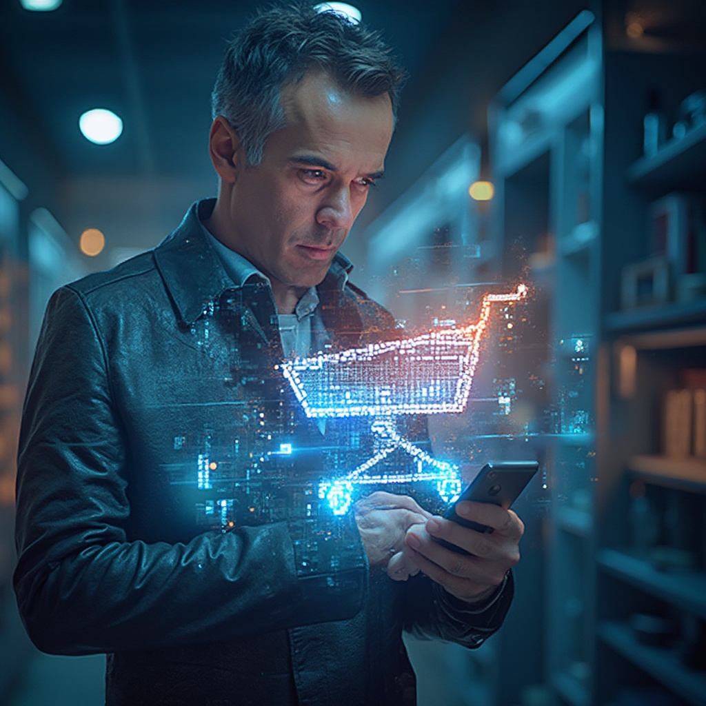 AI generated image by FLUX-Realism-Lora: The Rise of Intent-Driven Shopping: The Driver of Cognitive Commerce
Make the image futuristic 
