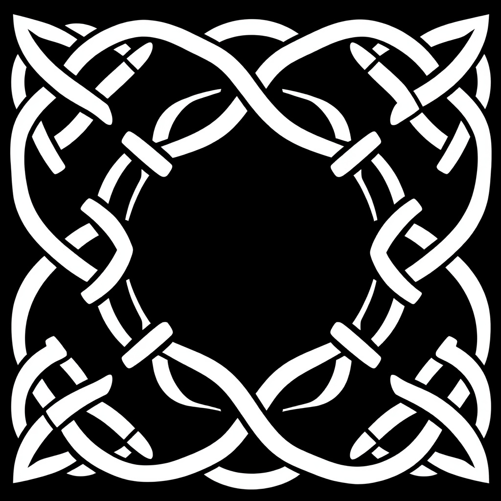 AI generated image by FLUX.1-schnell: A black and white simple Celtic knot that can be used as a border