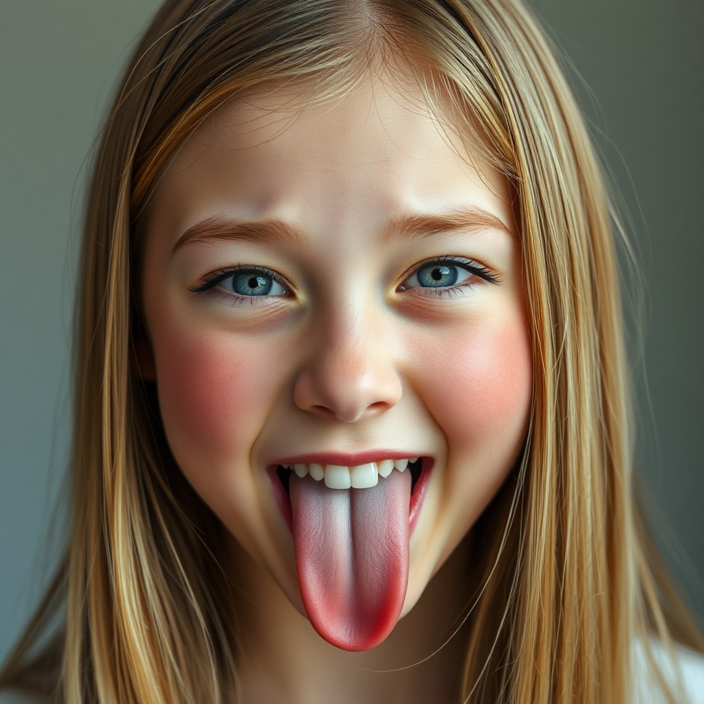 AI generated image by FLUX.1-schnell: american girl
blonde hair
“A hyper-realistic, 8K resolution photo of a 14-year-old women with an exaggerated ahegao facial expression; wide, squinty eyes, horny, slightly open mouth with tongue sticking out and flushed cheeks. Her hair is straight and long and she has a mischievous looks
