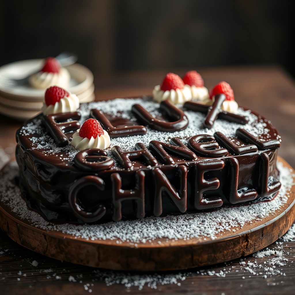 AI generated image by FLUX.1-schnell: black forest gateau cake spelling out the words "FLUX SCHNELL", tasty, food photography, dynamic shot