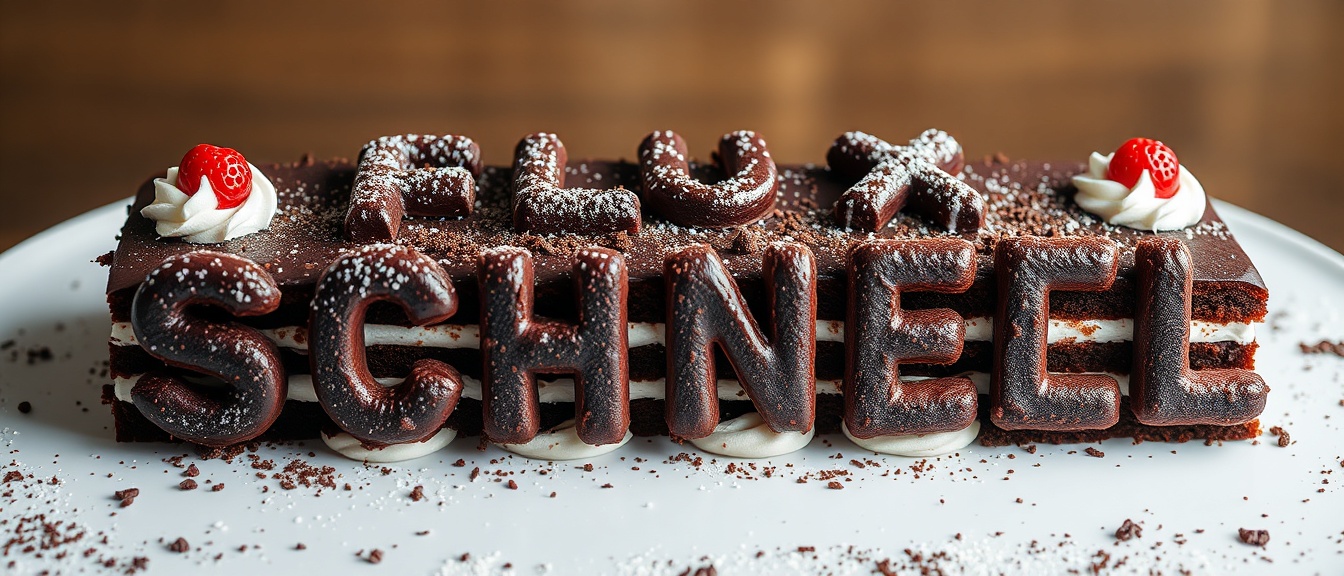 AI generated image by FLUX.1-schnell: black forest gateau cake spelling out the words "FLUX SCHNELL", tasty, food photography, dynamic shot