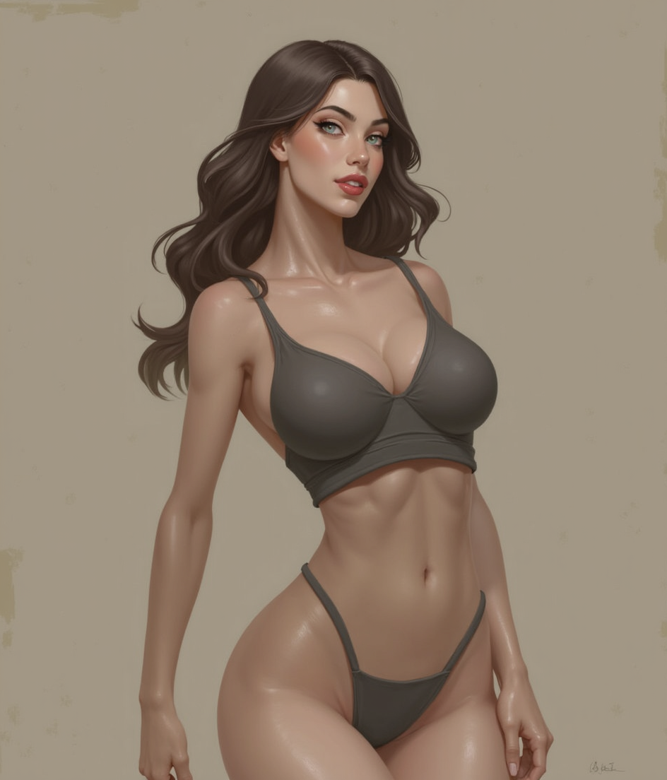 AI generated image by FLUX.1-image-to-image: Use the same model from the image, with the same face, showing the breasts and nipples