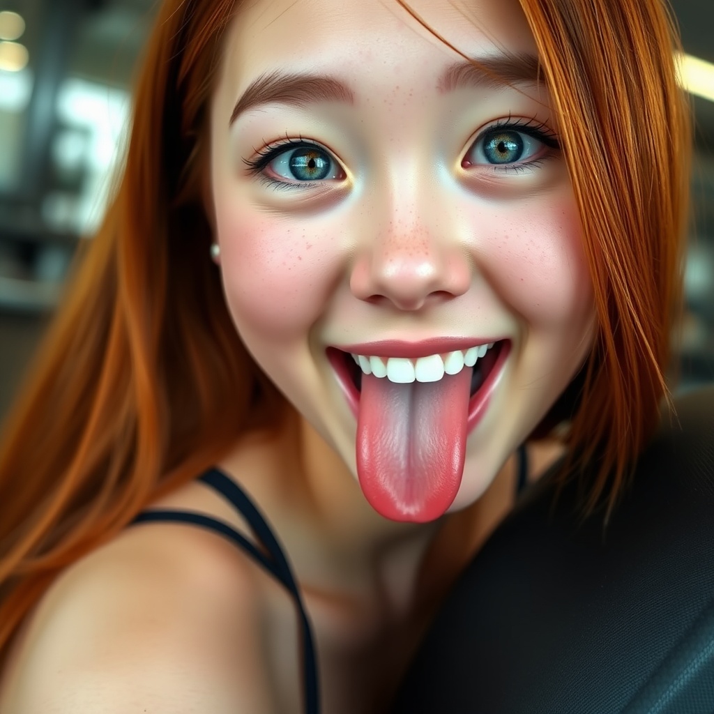AI generated image by FLUX.1-schnell: american girl
smile
inside
“Hyper-realistic, 8K resolution photo of a girl with an exaggerated ahegao facial expression; wide, big blue eyes, horny with tongue sticking out, a slightly open mouth and flushed cheeks. Her hair is long and very straight
the fall type is very sweet and beautiful she has red hair and has sweet freckles on her face
the sexy asian woman sits on a gym bench with massive breasts, 1girl, breasts, realistic, solo, cleavage, large breasts, looking at viewer, very very big boobs
very very big size, big boobs
her cleavage is visible and the dress squeezes her breast, slightly protruding her breast

