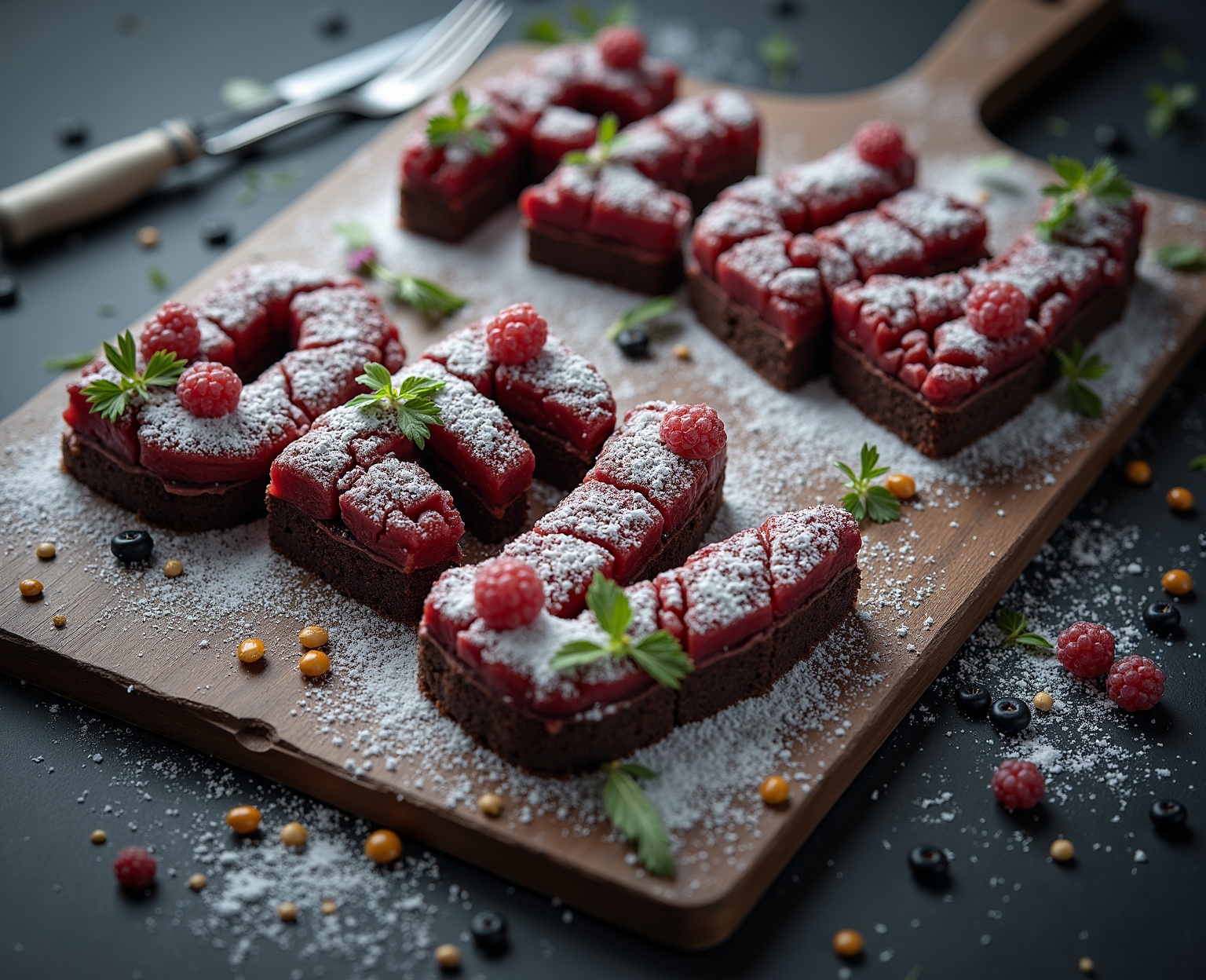 AI generated image by FLUX.1-image-to-image: black forest gateau cake spelling out the words "FLUX DEV", tasty, food photography, dynamic shot