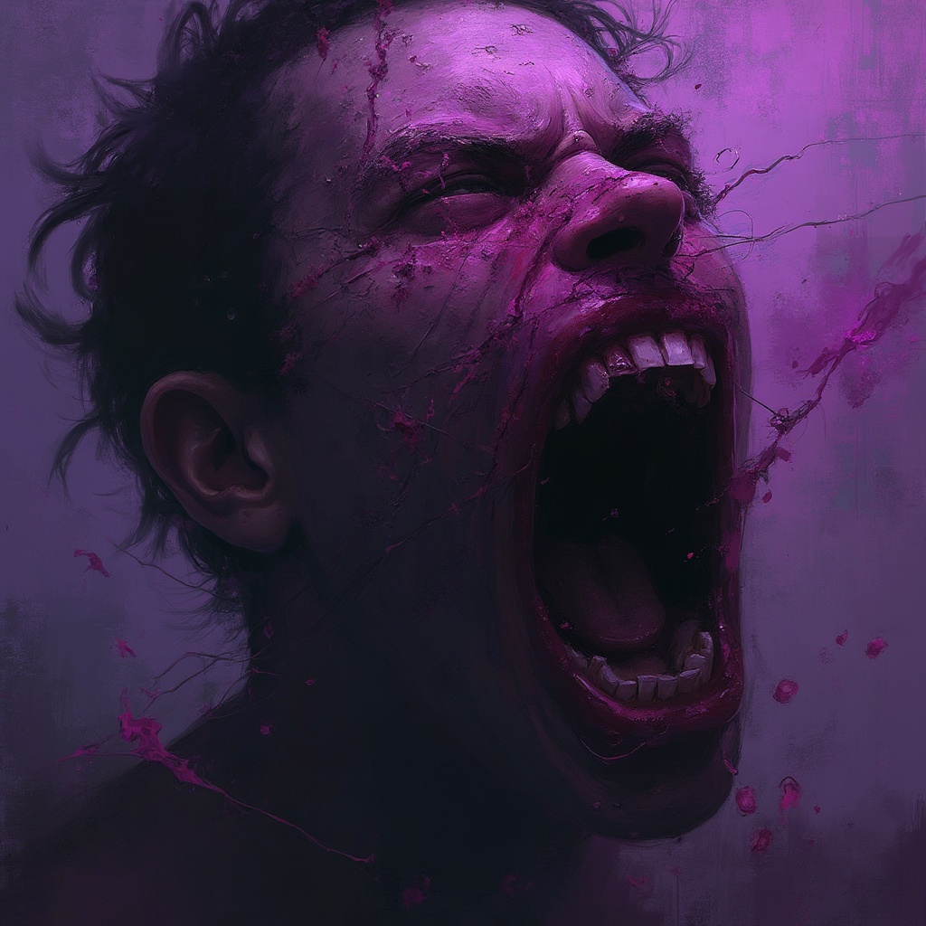AI generated image by FLUX-Realism-Lora: an anime character screaming in rage, insane, psychotic, in the style of dark black and purple, detailed atmospheric portraits, brazilian phonk music style art, grindcore, made of all of the above, wandering eye, blink-and-you-miss-it detail, psychological terror, sketch --niji 5 --ar 16:9
