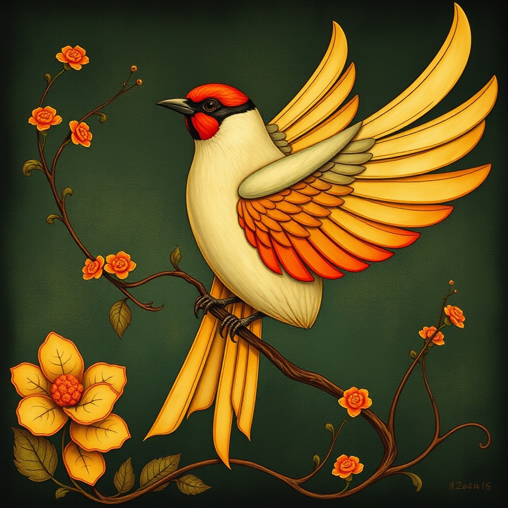 AI generated image by FLUX.1-schnell: a bird in art nouveau