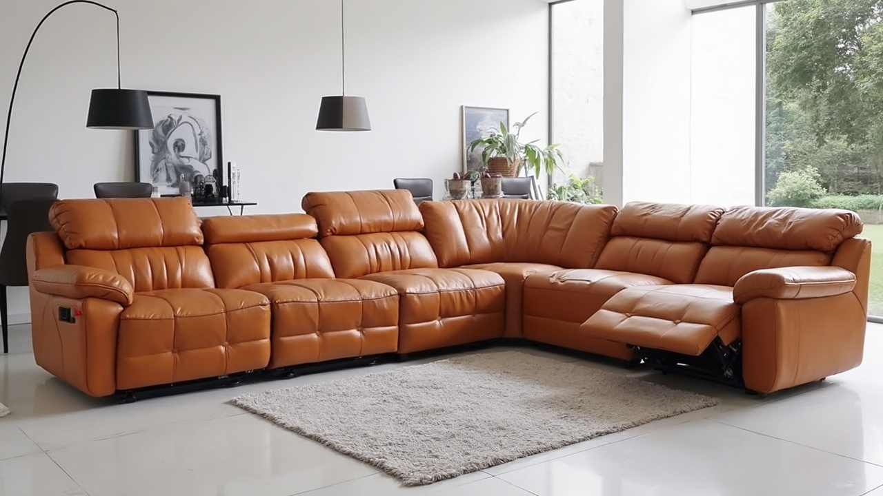 AI generated image by FLUX-Realism-Lora: Evoking streamlined 1970s designs, the Motion Modular Leather 3-piece 3-Recliner Sofa reimagines the traditional recliner. Low, deep seats with hand-sewn channel tufting offer luxurious comfort, while the continuous motion powered recline function can be paused at any point to create the perfect lounging position. Modular components.


