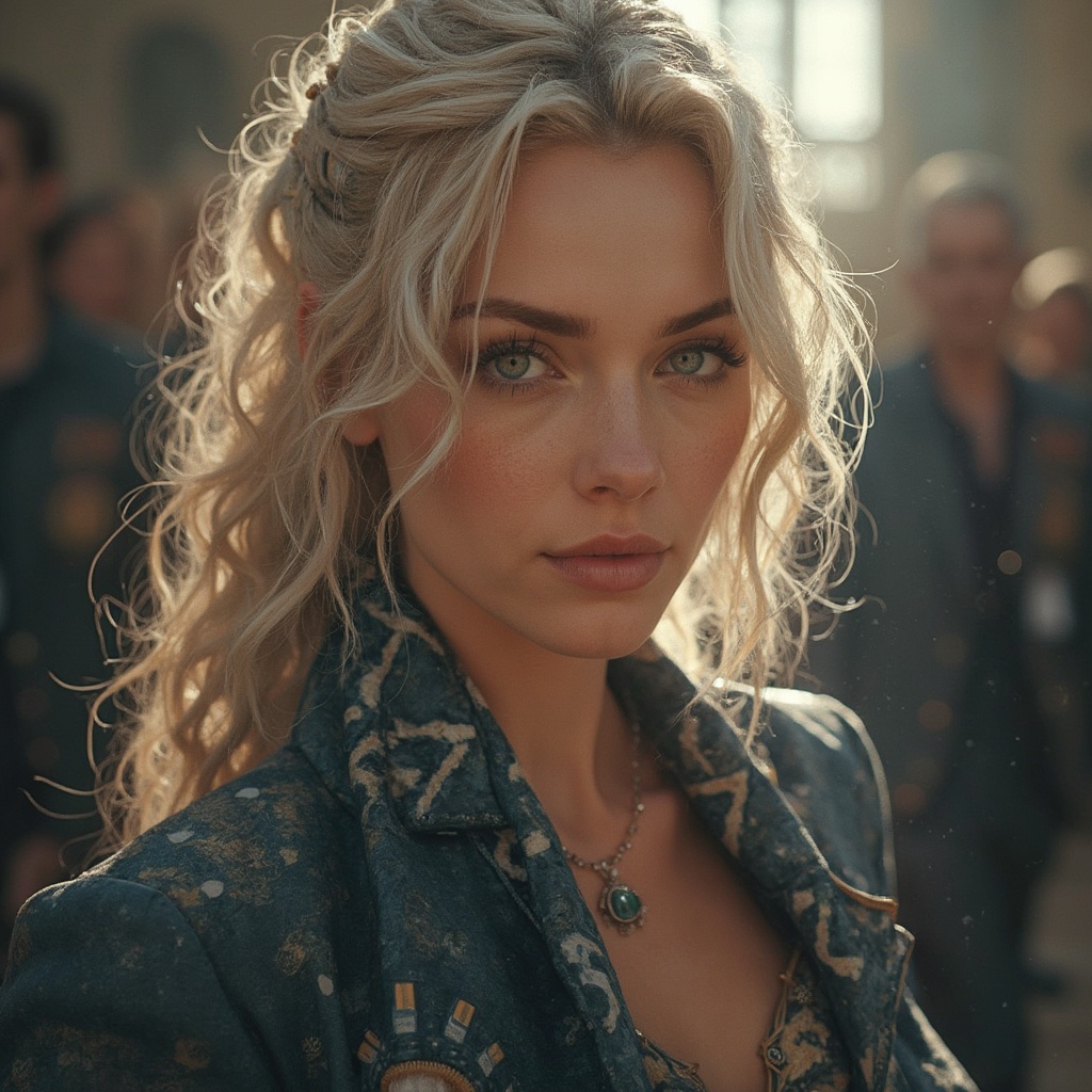AI generated image by FLUX-Realism-Lora: Dominantní Žena stojí na poli,vede na obojku muže,ten za ní leze po čtyřech,je submisivní,ošklivý ,malý