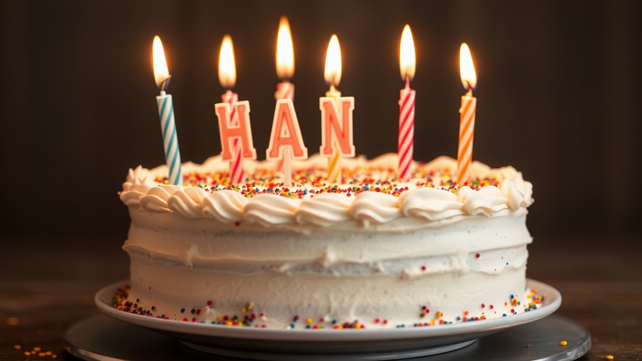 AI generated image by FLUX.1-schnell: Birthday cake with candles saying “thanks for the creampie”