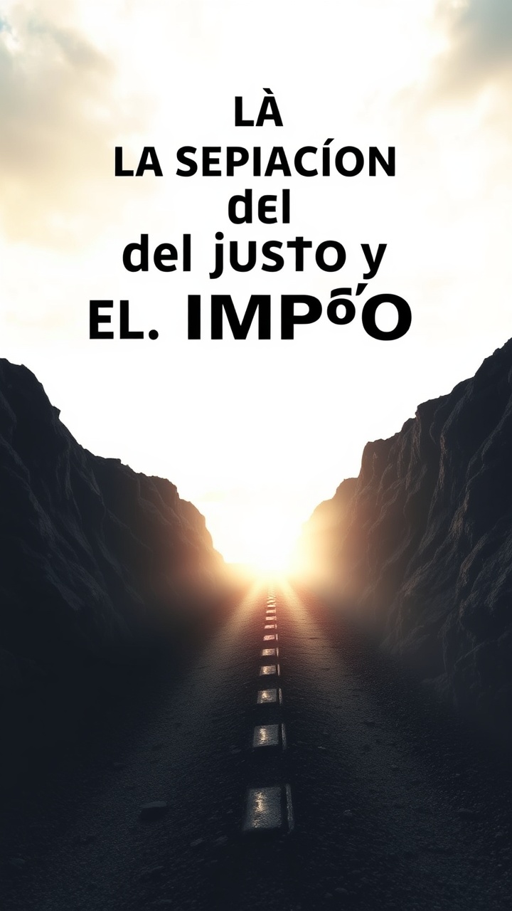 AI generated image by FLUX.1-schnell: "La separación del justo y el impío" – Una imagen que muestra dos caminos: uno lleno de luz y otro cubierto de tinieblas, representando la justicia y la maldad.
