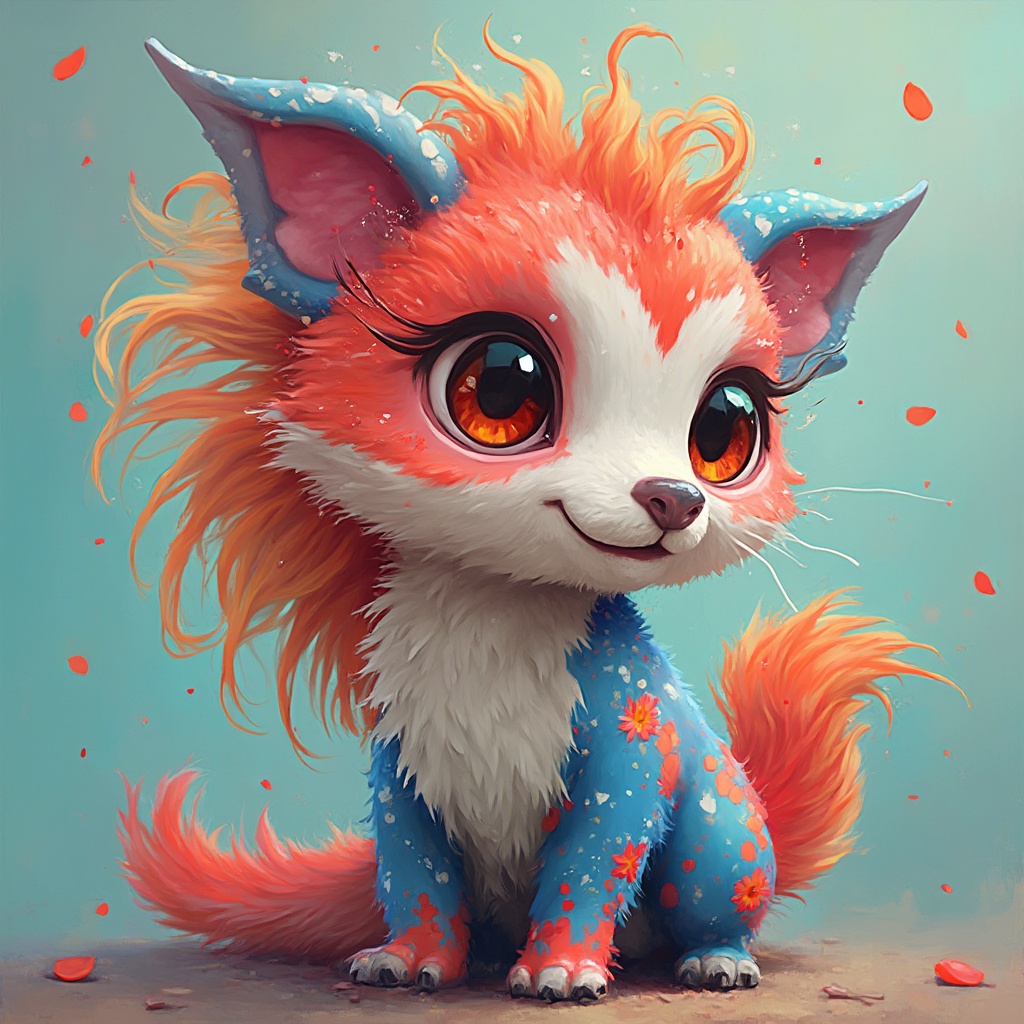 AI generated image by FLUX-Realism-Lora: animal that is colourful imaginary cute mythical that is made up
