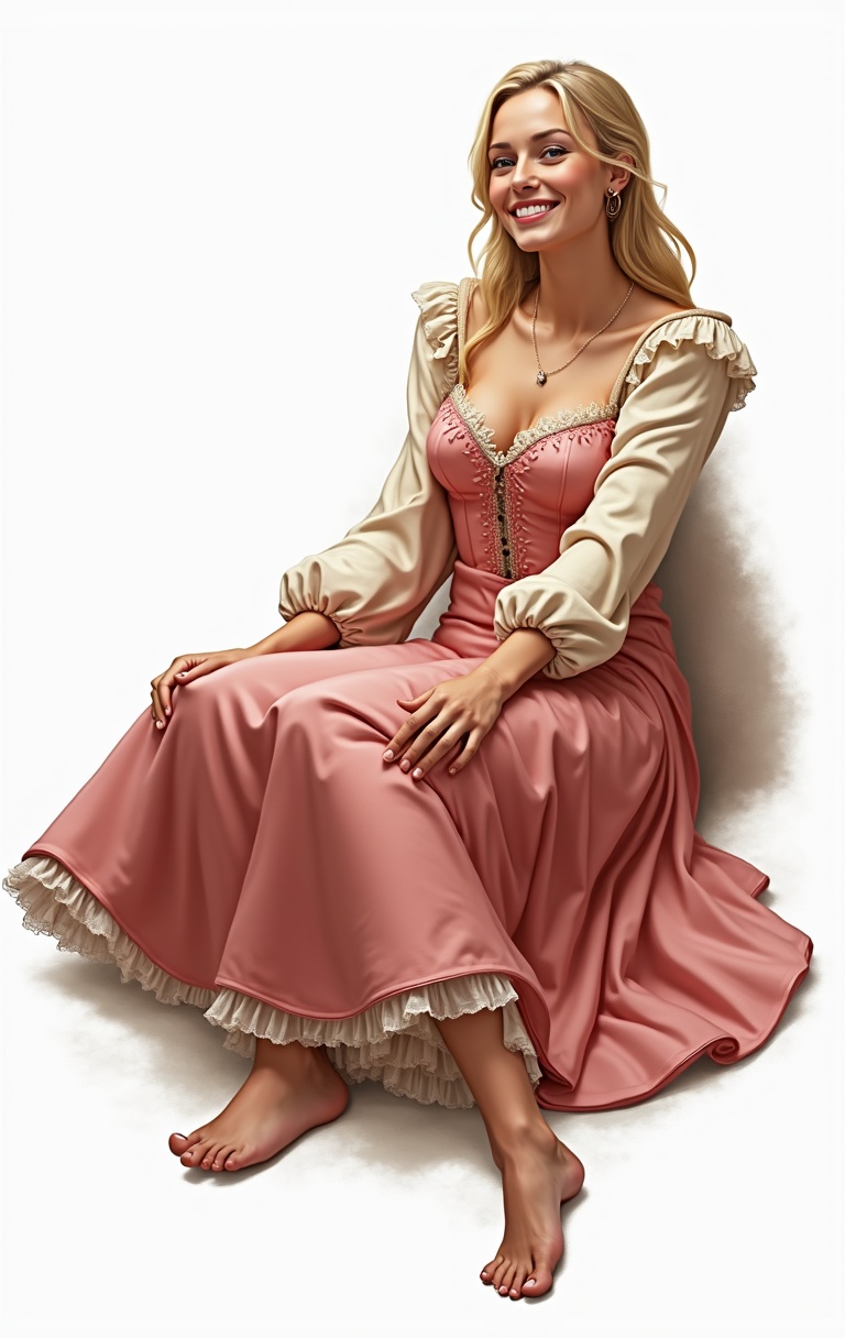 AI generated image by FLUX.1-image-to-image: Queen Nancy Tremaine relaxing barefoot in bed.