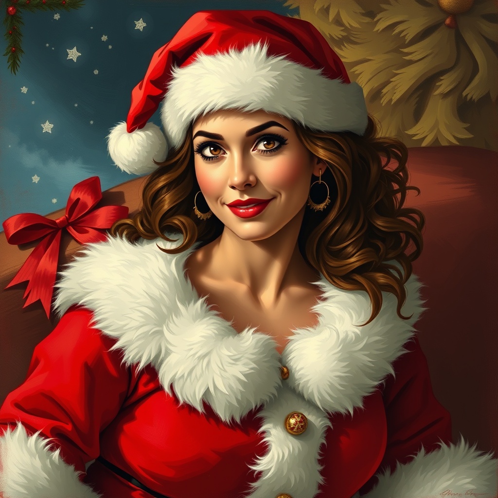 AI generated image by FLUX.1-schnell: Penelope cruz is santa