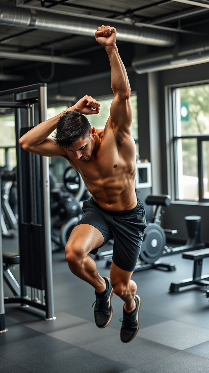 AI generated image by FLUX.1-schnell: Un hombre ejercitándose en el Gym
