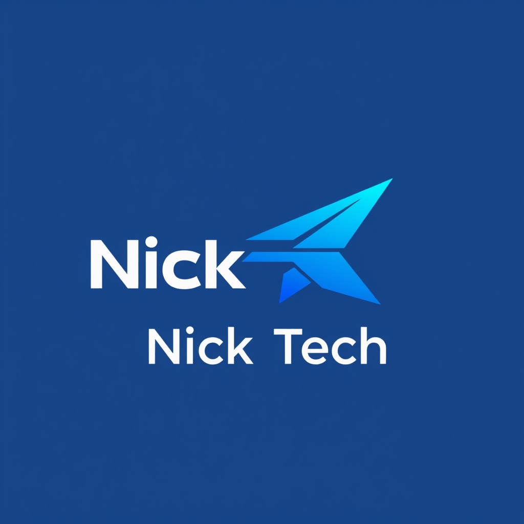 AI generated image by FLUX.1-schnell: Crea un logo que diga Nick Tech, minimalista y profesional, color azul. que tenga un logo de un avión
