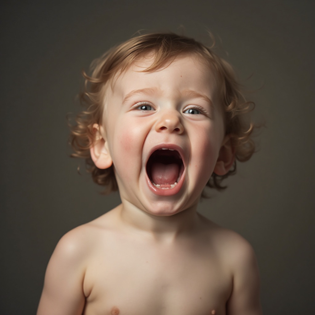 AI generated image by FLUX-Realism-Lora: Naked  kid boy, very open mouth 