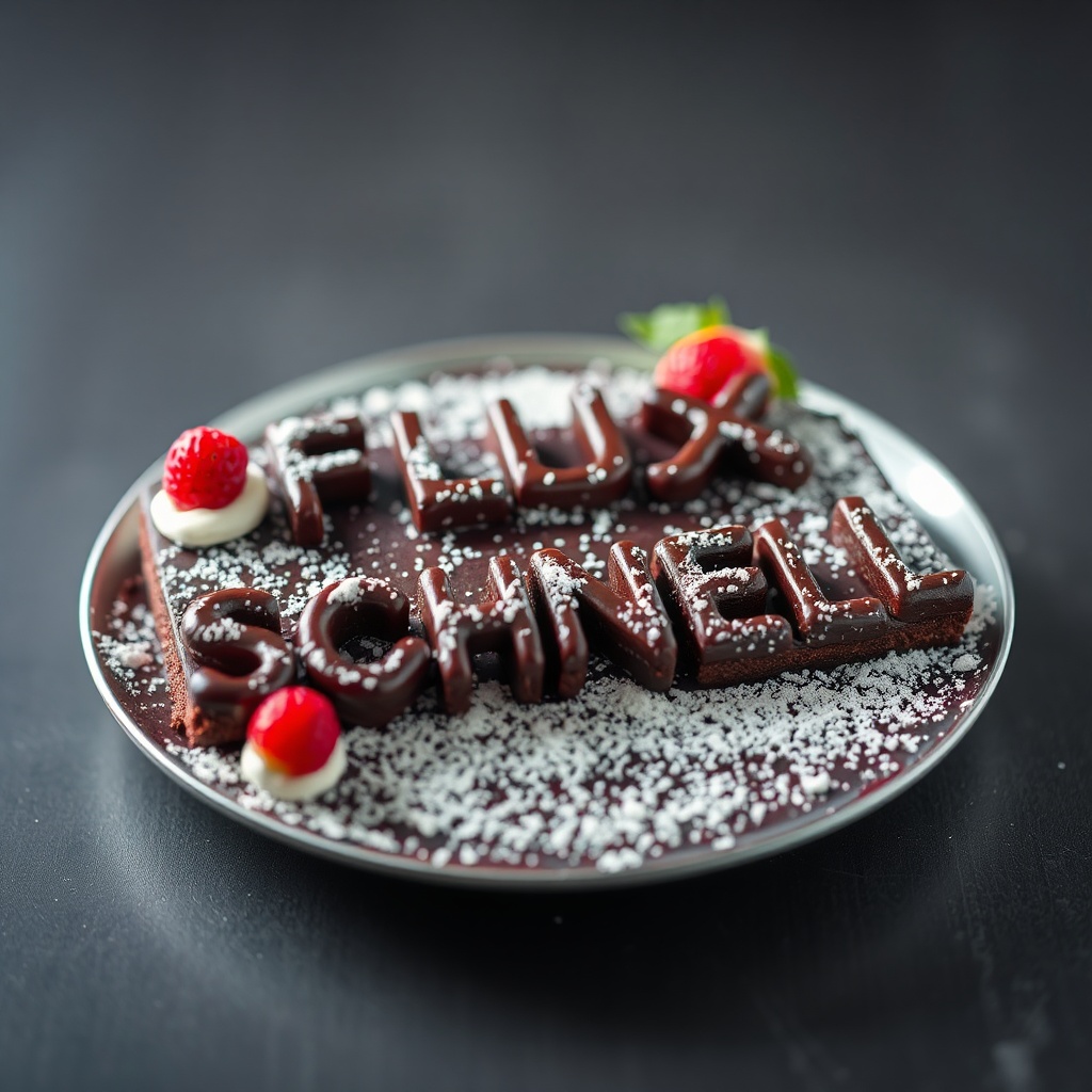 AI generated image by FLUX.1-schnell: black forest gateau cake spelling out the words "FLUX SCHNELL", tasty, food photography, dynamic shot