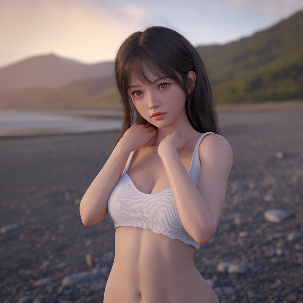 AI generated image by ideogram 2.0: An ultra-realistic full body photograph of an adorably cute girl posing seductively on a nude beach, img_1045