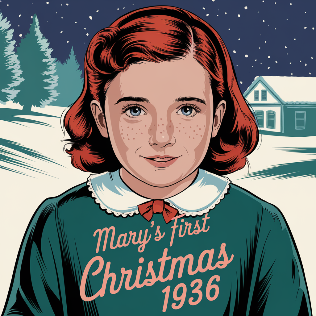 AI generated image by ideogram 2.0: mary's first christmas 1936 pink text design