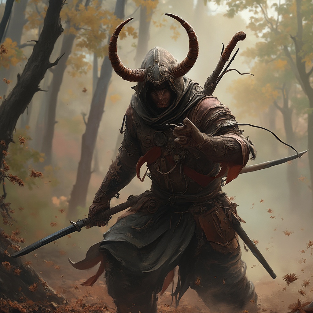 AI generated image by FLUX-Realism-Lora: Una hormiga asesina enfadada con dos katanas