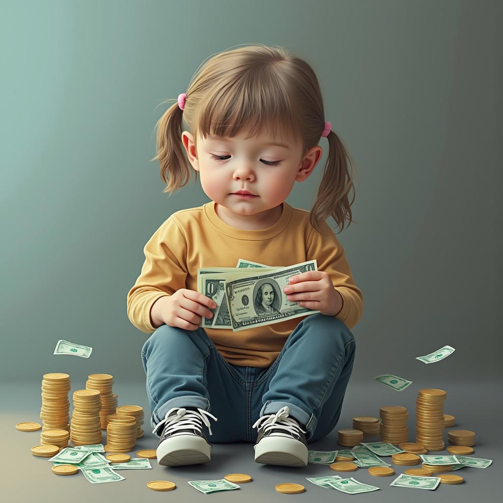 AI generated image by FLUX.1-pro:  картинку создать, типа кружок финансовой грамотности, в общем, дети сидят, допустим, это мальчика-девочка, калькулятор, деньги, там что-нибудь такое, в общем, для анонса.