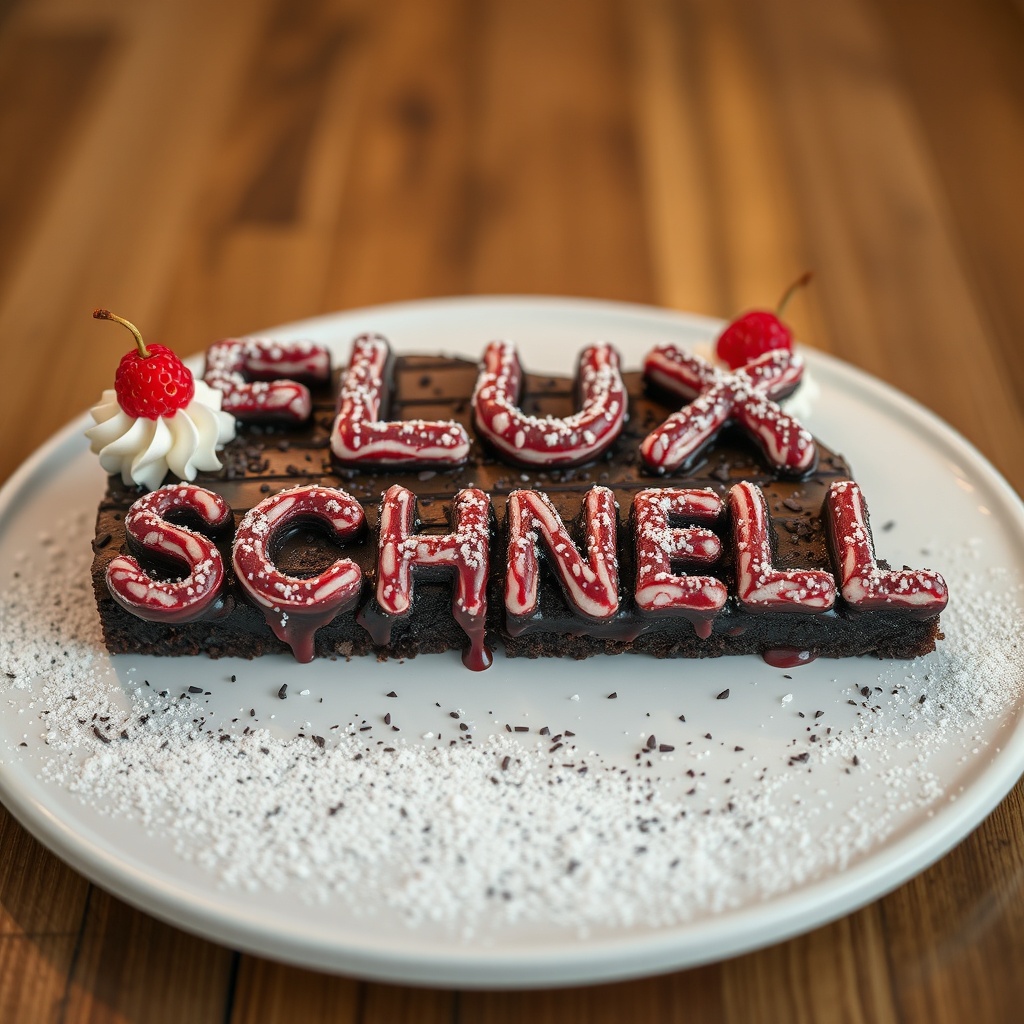 AI generated image by FLUX.1-schnell: black forest gateau cake spelling out the words "FLUX SCHNELL", tasty, food photography, dynamic shot