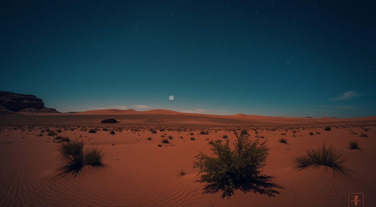 AI generated image by FLUX.1-pro: desierto durante la noche con luna y estrellas