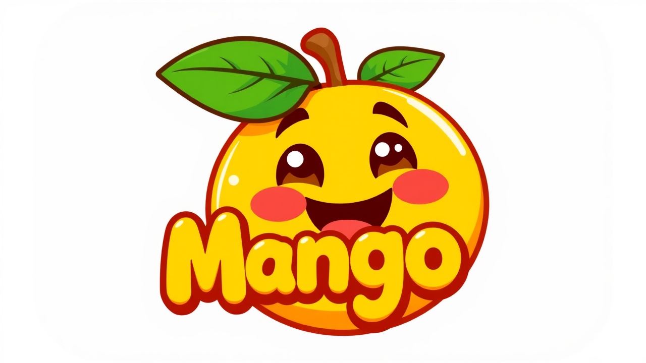 AI generated image by FLUX.1-schnell: vibrant and playful logo for youyube channel 'Mama Mango' featuring a friendly,cartoon-style mango character with big smile warm eyes