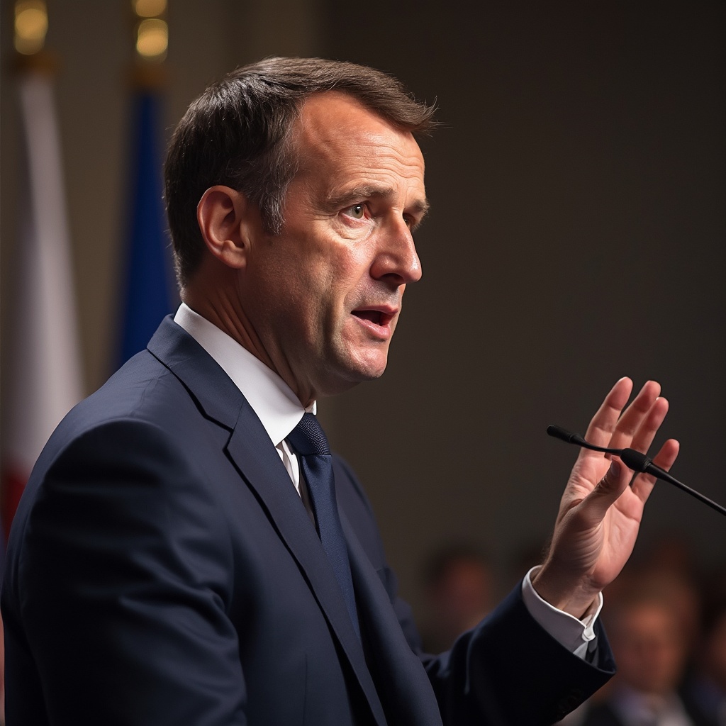 AI generated image by FLUX-Realism-Lora: Emmanuel macron fazendo discurso 