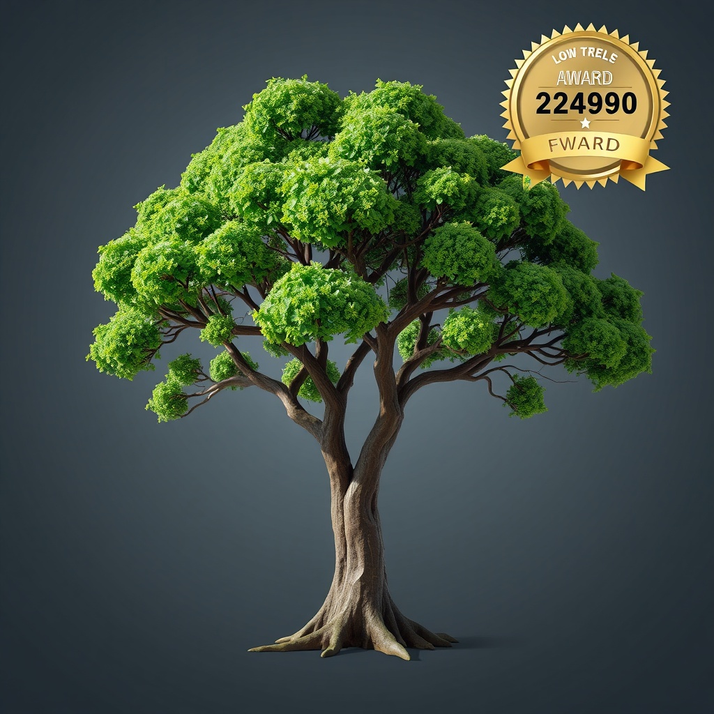 AI generated image by FLUX.1-schnell: A tree, low poly, geometric, 3D rendering, breathtaking,  award-winning, professional, highly detailed.