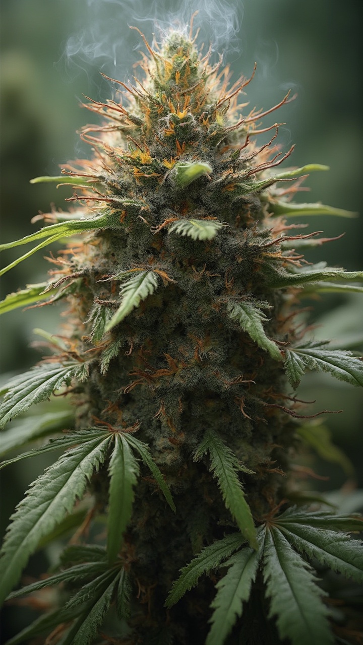 AI generated image by FLUX-Realism-Lora: oso flaco con cara de fumado, en una plantacion de marihuana 