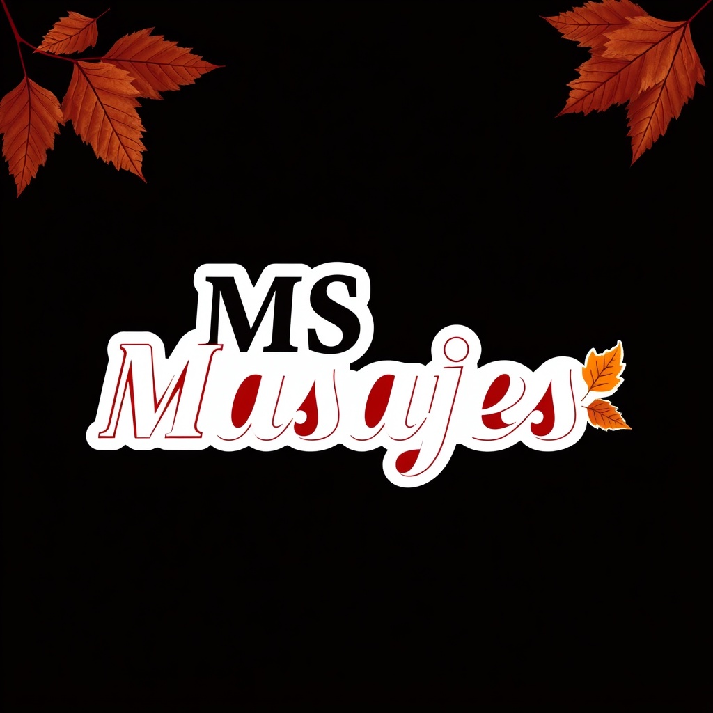 AI generated image by FLUX.1-schnell: I would like a commercial logo in which highlight the shaded words: "MS Masajes" 
I would like the card to have red edges and some autumn leaves on the sides