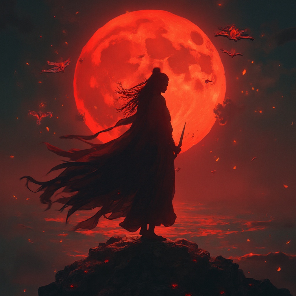 AI generated image by FLUX-Realism-Lora: crea a itachi en la luna