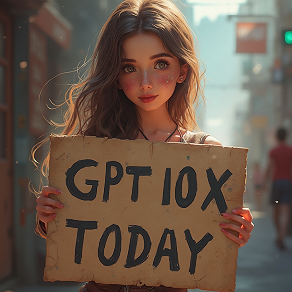 AI generated image by FLUX-Realism-Lora: a hot girl holding a sign that says Download GPT10X Today
